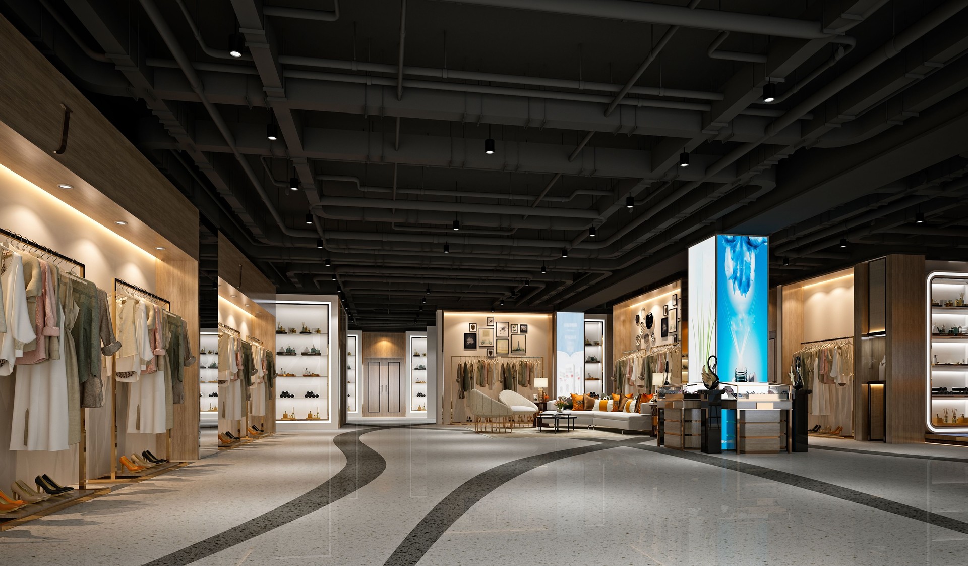 3d render of fashion clothing shop